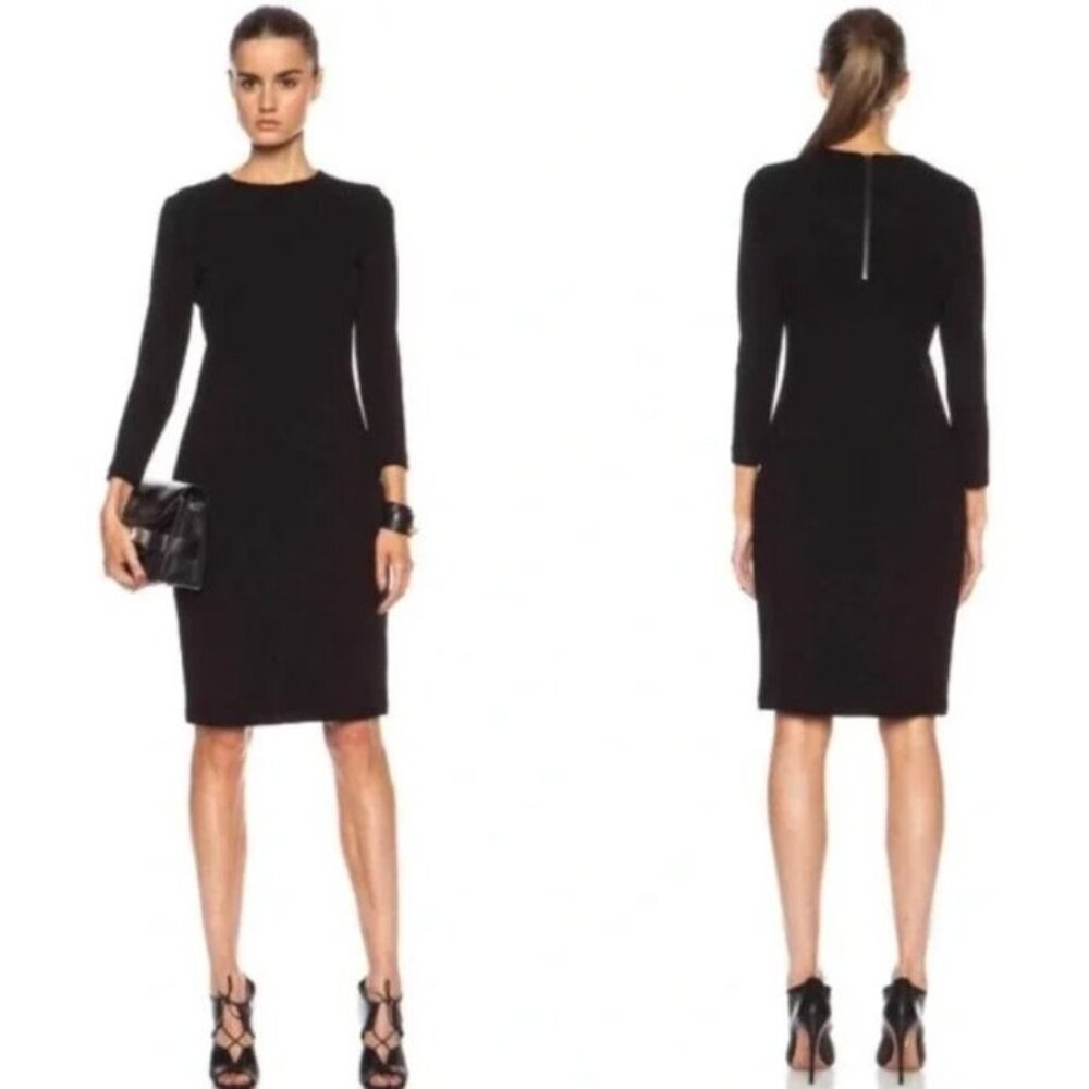 Vince Womens Size Medium Round Neck Long Sleeves Black Sheath A-Line Midi Dress